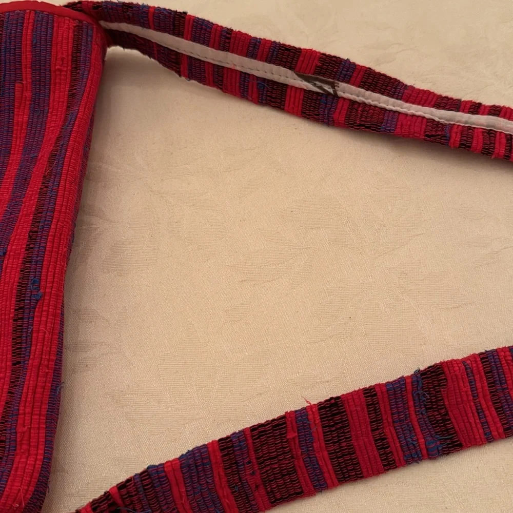Thai hilltribe crossbody bag and/or lunchbox. Mostly red, with blue & black (mlb